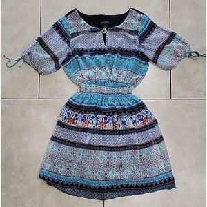 En Focus Studio Womens Dress Size 6 all over pattern blue keyhole short‎ sleeve